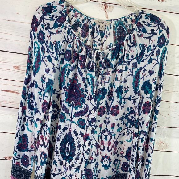 Lucky Brand Floral Graphic Print Long Sleeve Pullover Tunic NWOT Women's Medium - Picture 12 of 13